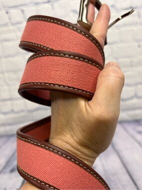 YRI Nantucket Red Canvas Brown Leather Classic Golf Preppy Surcingle Belt 36